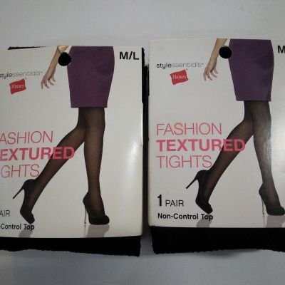 Hanes Style Essentials Fashion Textured Tights SE Diamond Dot Black Lot Of 2 New